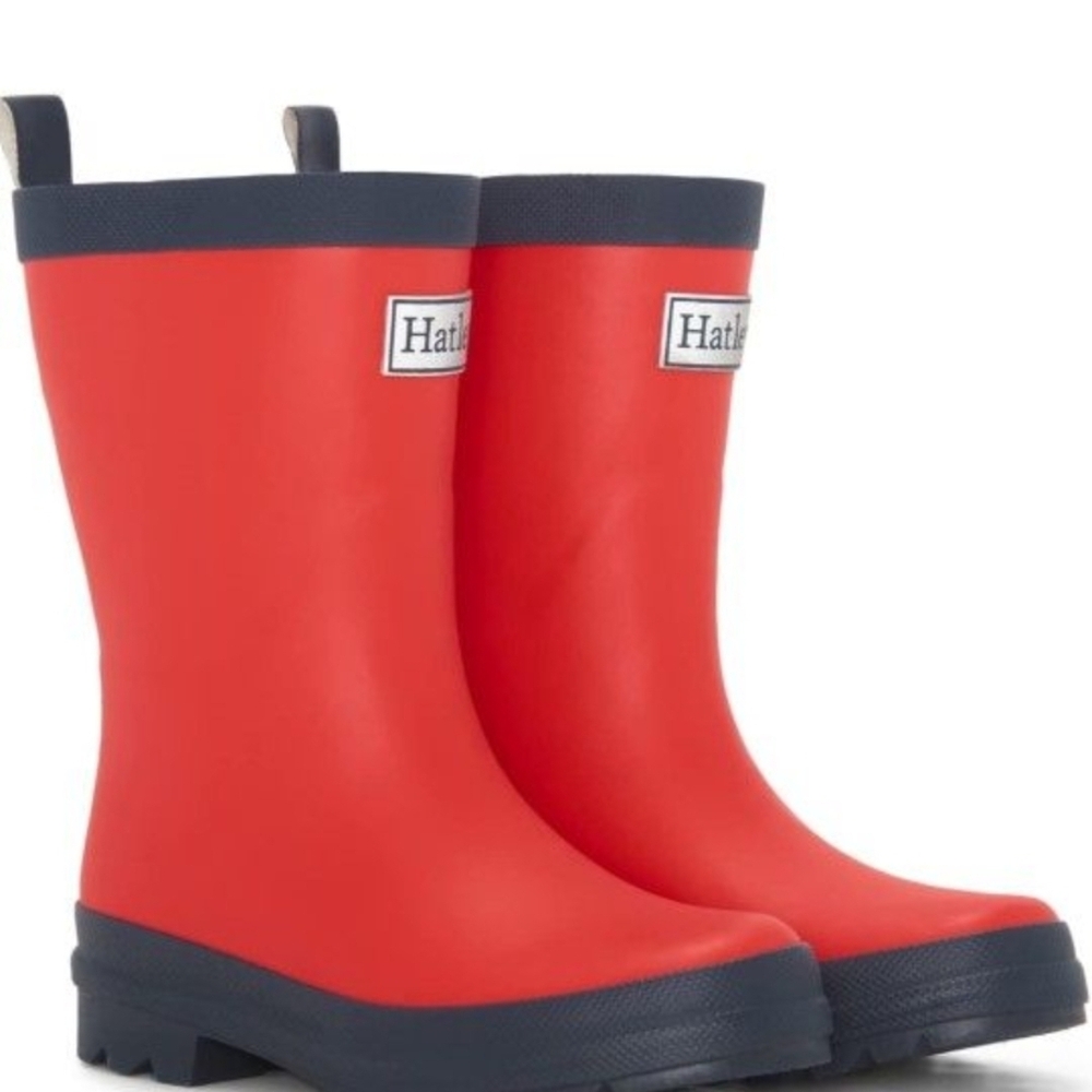 Hatley Red and Navy Kids Rain Boots